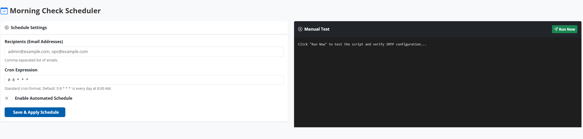 Interface Morning Check Scheduler - Monitoring SAS Viya 4 sur OpenShift avec OpsBuddy