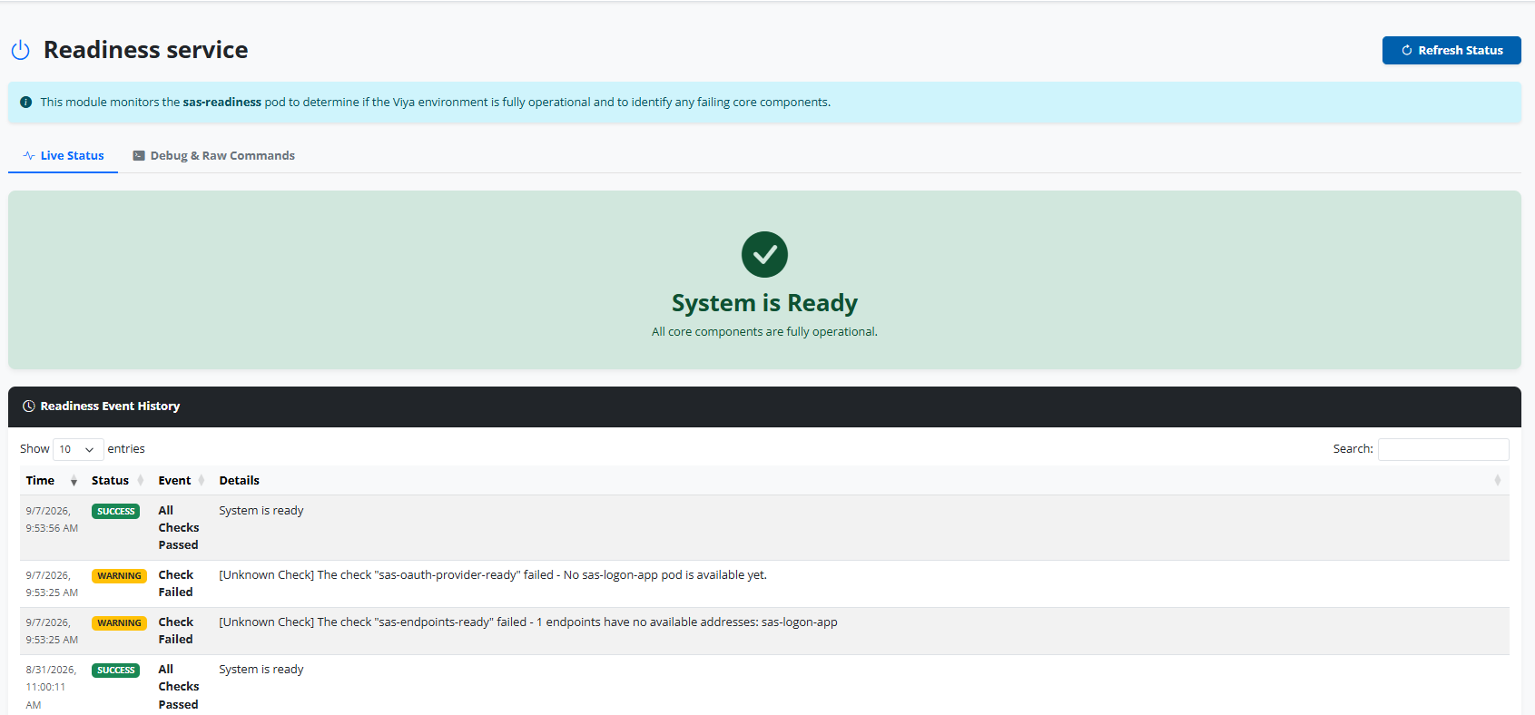 Readiness Service - Monitoring SAS Viya 4 sur OpenShift avec OpsBuddy