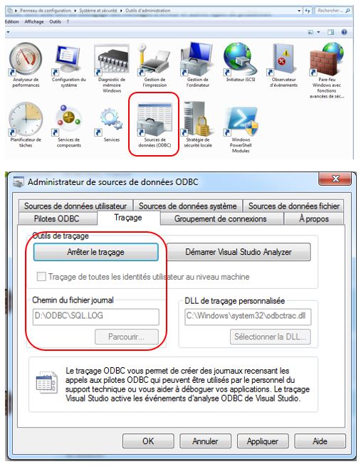 activer les logs ODBC sous windows