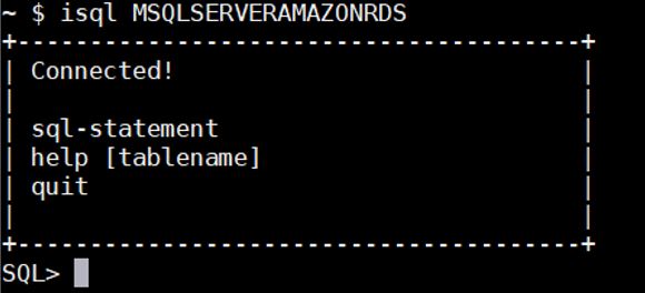 isql MSQLSERVERAMAZONRDS admin admin