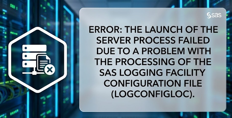Illustration : ERROR: The launch of the server process failed due to a problem with the processing  of the SAS Logging Facility configuration file (LOGCONFIGLOC).