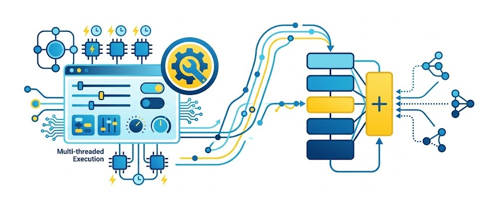 Quels paramètres contrôler l'exécution multi-threadée lors de l'ajout d'une couche et les couches sources de la nouvelle couche ?