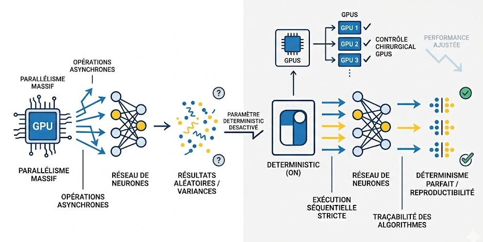 Schéma : Accélération matérielle et reproductibilité : comment forcer le déterminisme parfait sur vos serveurs GPU ?