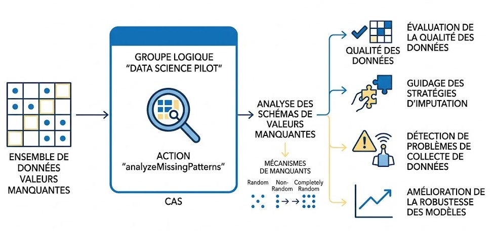 Schéma : Qu'est-ce que l'action 'analyzeMissingPatterns' et pourquoi est-elle cruciale pour la qualité de mes données ?