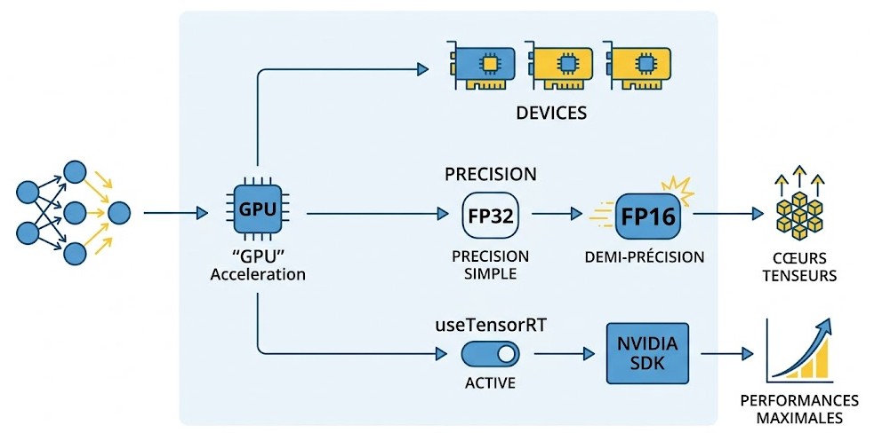 Schéma : Quels sont les leviers d'accélération GPU disponibles lors de la réduction des couches de réseaux de neurones ?